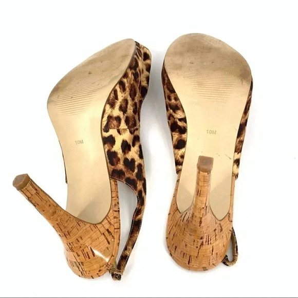 Guess womens heels size 10 brown cheetah print faux cork platform slingbacks - Picture 7 of 13